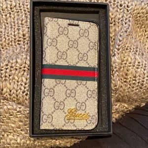 iPhone X/ XS folio case- faux Gucci tan metallic
